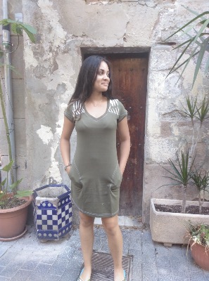 Vestido túnica con cuello pico - Tropical Style