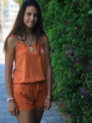 Combi-short cortos playeros en algodón ecológico con diseño TropiKal - Naranja