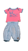 Camiseta rosa y azul manga corta 100% algodón ecológico bébés con una jirafa