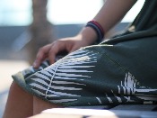 Vestido palabra de honor playeros en algodón ecológico con diseño palmeras - Indigo