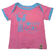 Camiseta rosa y azul manga corta 100% algodón ecológico bébés con una jirafa