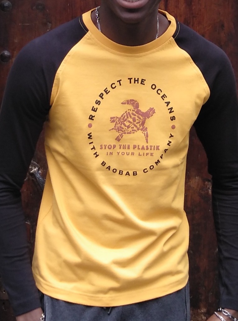 Camiseta algodón bio - Stop The Plastic - amarillo/negro